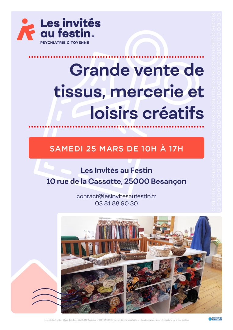 Grande vente de tissus, mercerie 