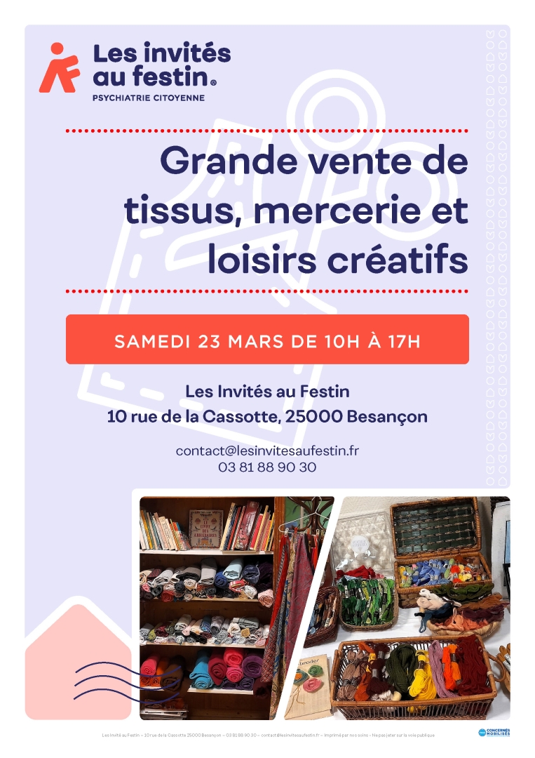 Vente tissus, mercerie, loisirs créatifs